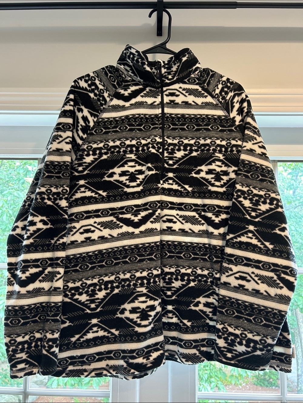 Eddie Bauer Black and White Patterned Half-Zip Fleece Jacket